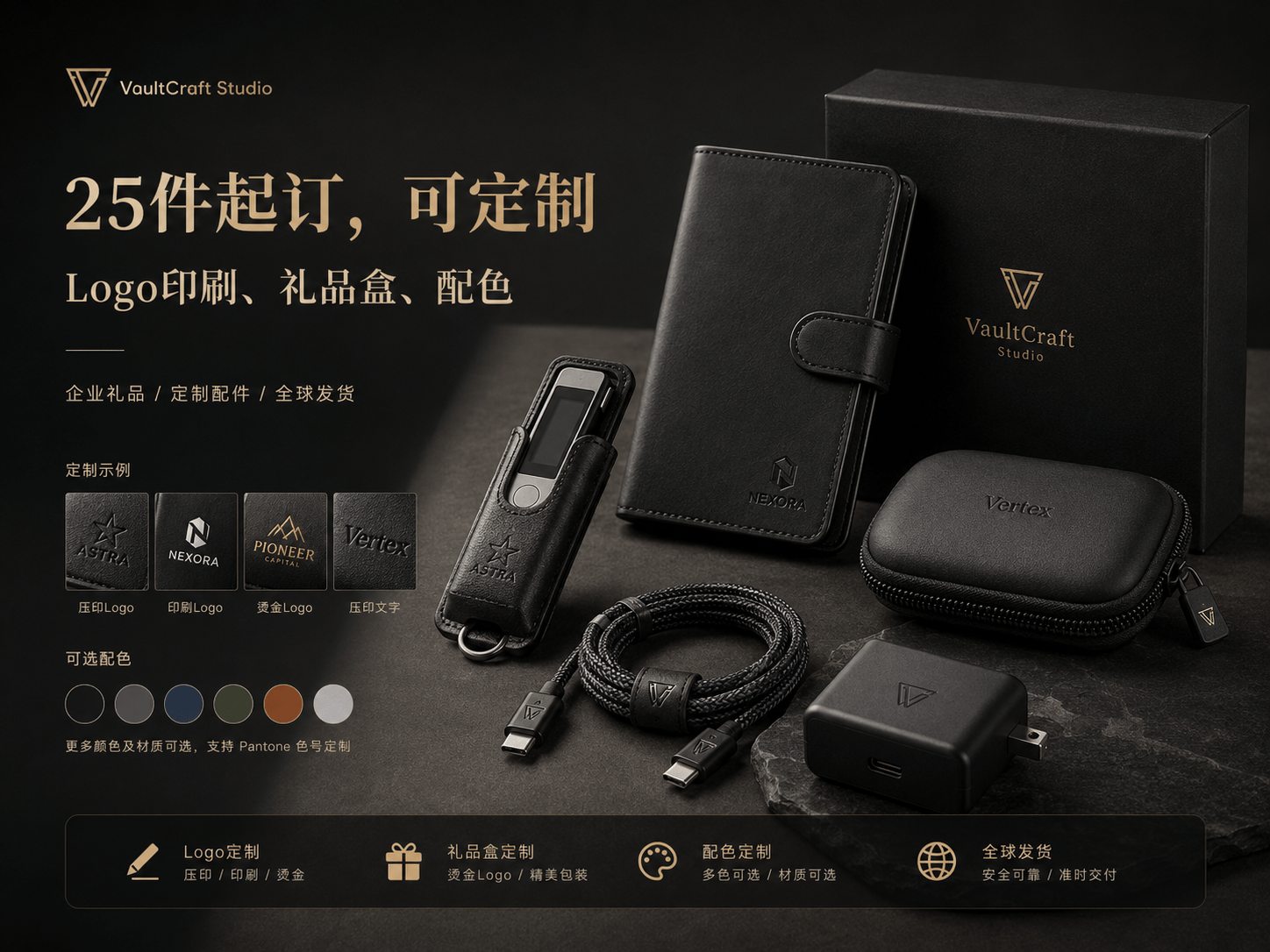 保護殼、旅行收納盒與 USB-C 傳輸線產品展示